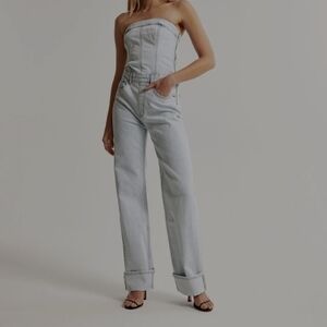 NWT Abercrombie & Fitch Strapless Denim Jumpsuit In Light Wash Size Large T
